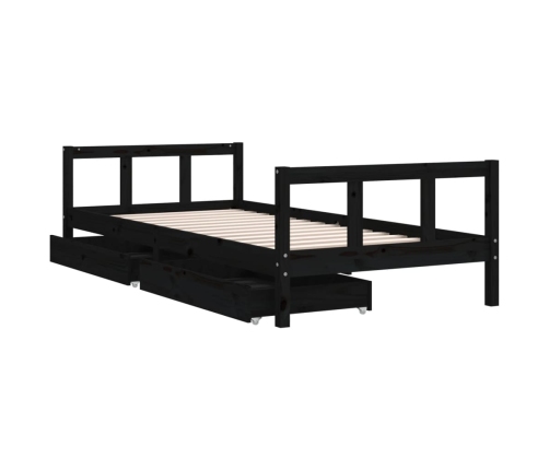 Estructura de cama niños con cajones madera pino negro 90x200cm