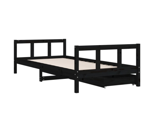 Estructura de cama niños con cajones madera pino negro 90x200cm