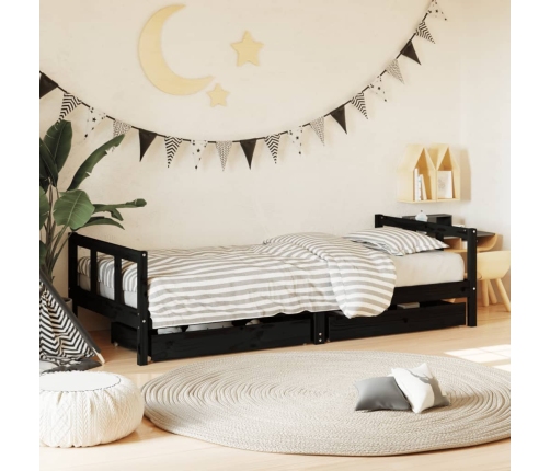 Estructura de cama niños con cajones madera pino negro 90x200cm