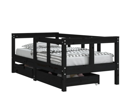 Estructura de cama niños con cajones madera pino negro 70x140cm