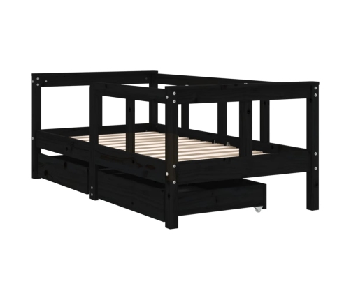 Estructura de cama niños con cajones madera pino negro 70x140cm