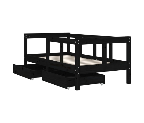 Estructura de cama niños con cajones madera pino negro 70x140cm