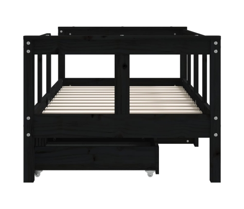 Estructura de cama niños con cajones madera pino negro 70x140cm