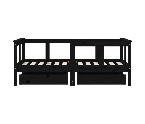 Estructura de cama niños con cajones madera pino negro 70x140cm