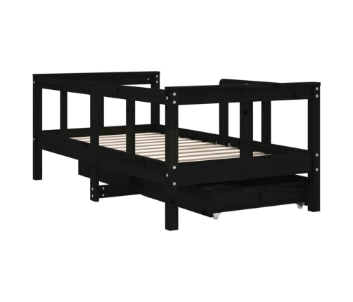 Estructura de cama niños con cajones madera pino negro 70x140cm