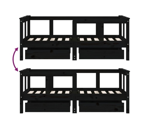 Estructura de cama niños con cajones madera pino negro 70x140cm