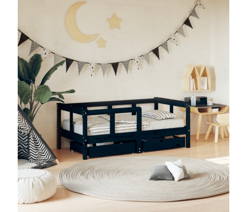 Estructura de cama niños con cajones madera pino negro 70x140cm