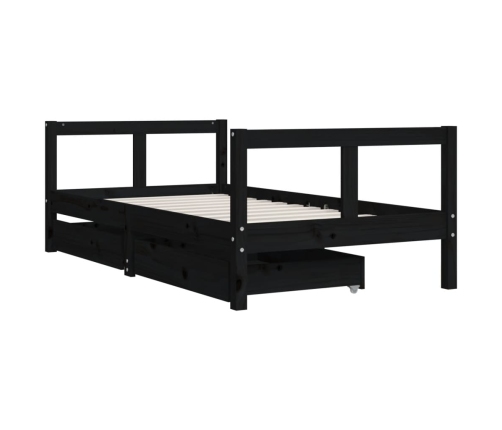 Estructura cama infantil y cajones madera pino negro 80x160 cm