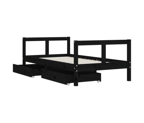 Estructura cama infantil y cajones madera pino negro 80x160 cm