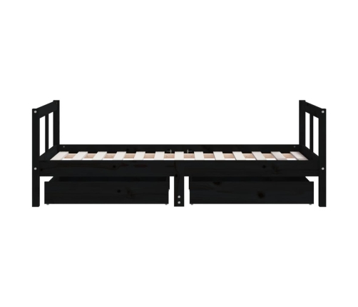 Estructura cama infantil y cajones madera pino negro 80x160 cm