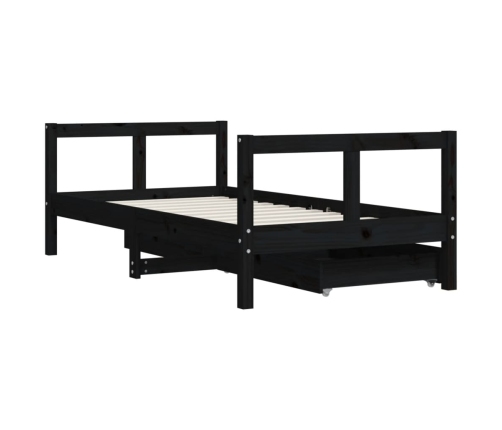 Estructura cama infantil y cajones madera pino negro 80x160 cm