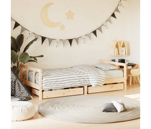 Estructura de cama infantil con cajones madera pino 90x190 cm