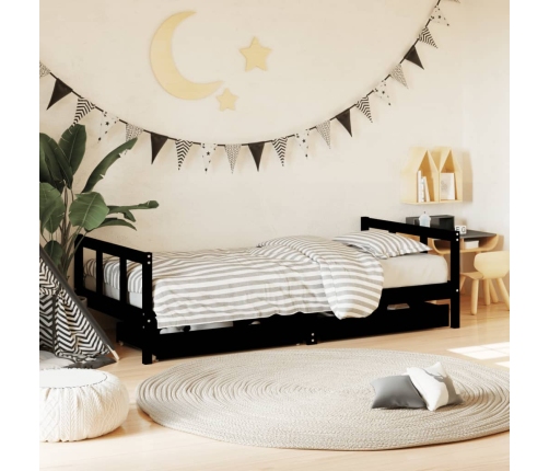 Estructura de cama infantil con cajones madera negro 90x190 cm