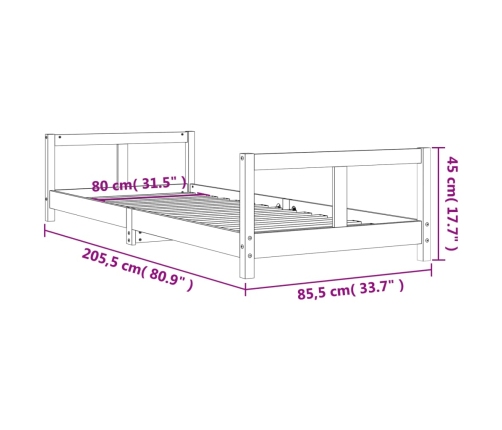 Estructura de cama para niños madera maciza de pino 80x200 cm