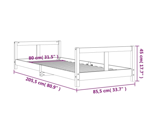 Estructura de cama para niños madera de pino negro 80x200 cm