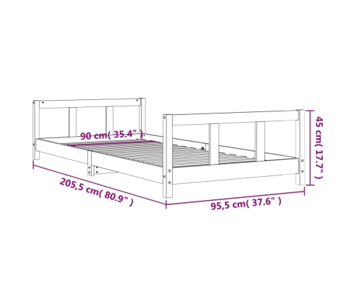 Estructura de cama para niños madera maciza de pino 90x200 cm