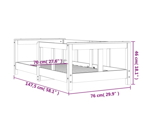 Estructura de cama para niños madera maciza de pino 70x140 cm