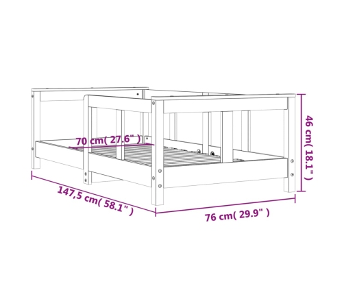 Estructura de cama para niños madera de pino blanco 70x140 cm