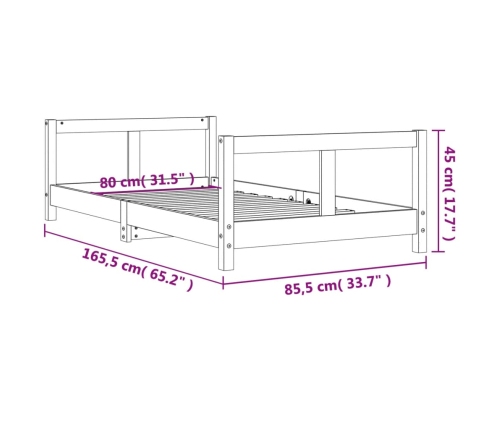 Estructura de cama para niños madera maciza de pino 80x160 cm