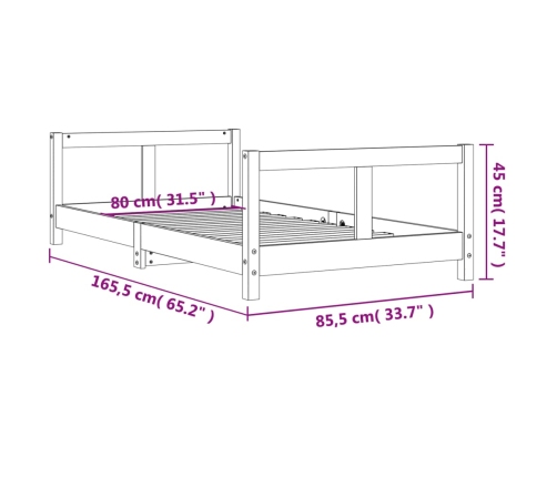 Estructura de cama para niños madera de pino blanco 80x160 cm