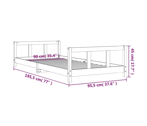 Estructura de cama infantil madera maciza de pino 90x190 cm