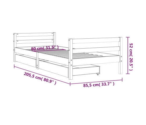 Estructura cama niños con cajones madera pino blanco 80x200 cm