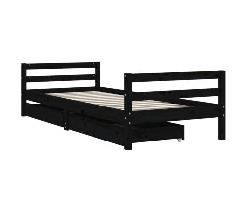 Estructura de cama niños con cajones madera pino negro 80x200cm