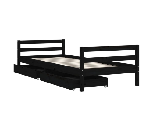 Estructura de cama niños con cajones madera pino negro 80x200cm