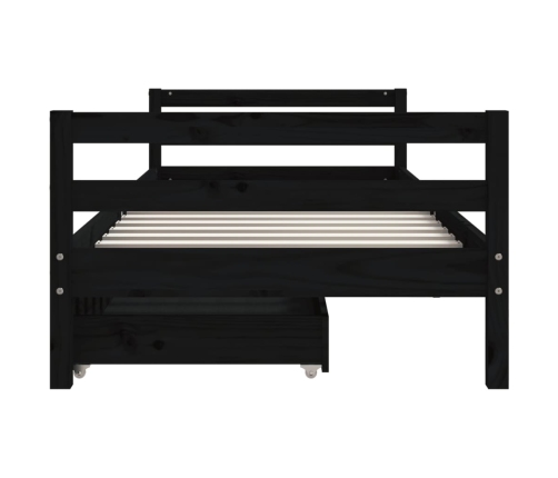 Estructura de cama niños con cajones madera pino negro 80x200cm