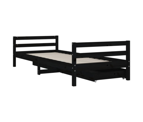 Estructura de cama niños con cajones madera pino negro 80x200cm