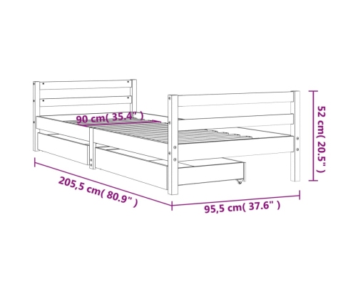 Estructura cama niños con cajones madera pino blanco 90x200 cm