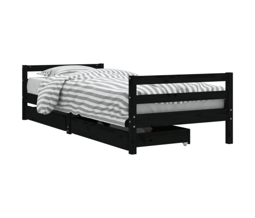 Estructura de cama niños con cajones madera pino negro 90x200cm