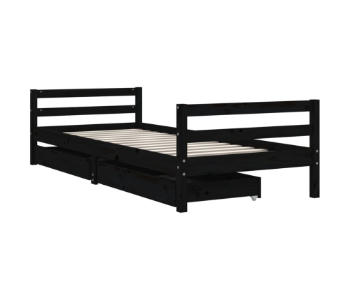 Estructura de cama niños con cajones madera pino negro 90x200cm