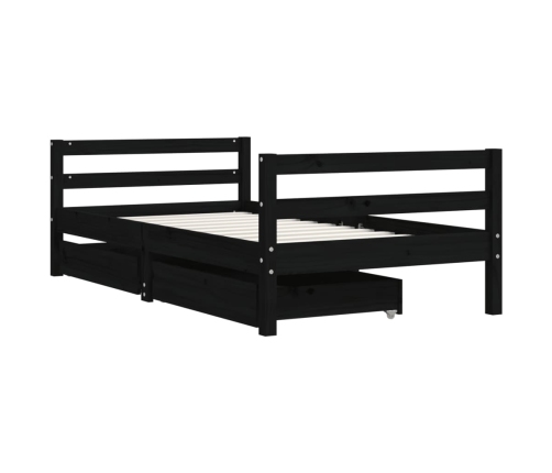 Estructura cama infantil y cajones madera pino negro 80x160 cm