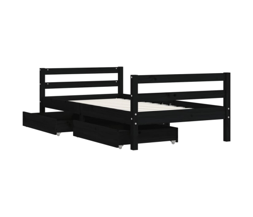 Estructura cama infantil y cajones madera pino negro 80x160 cm