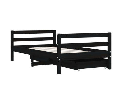 Estructura cama infantil y cajones madera pino negro 80x160 cm