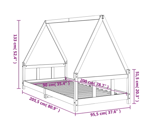 Estructura de cama para niños madera maciza de pino 90x200 cm