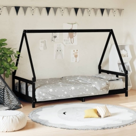 Estructura de cama para niños madera de pino negro 90x200 cm