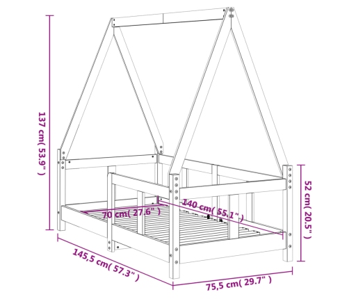 Estructura de cama para niños madera maciza de pino 70x140 cm