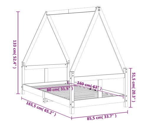 Estructura de cama para niños madera de pino negro 80x160 cm