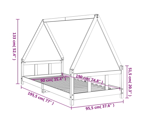 Estructura de cama infantil madera maciza de pino 90x190 cm