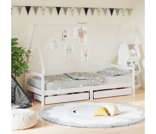 Estructura cama niños con cajones madera pino blanco 80x200 cm