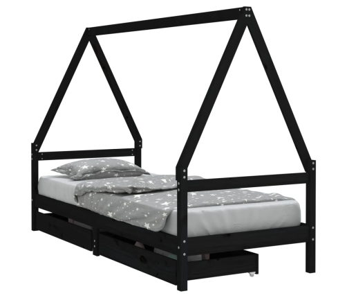 Estructura de cama niños con cajones madera pino negro 80x200cm