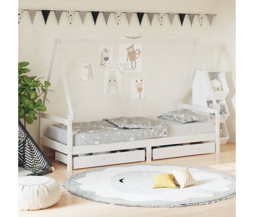 Estructura cama niños con cajones madera pino blanco 90x200 cm