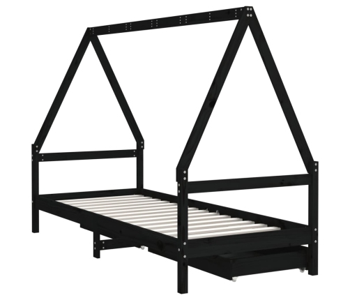 Estructura de cama niños con cajones madera pino negro 90x200cm