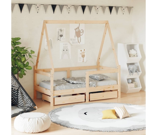 Estructura de cama para niños con cajones madera pino 70x140 cm