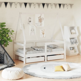 Estructura cama niños con cajones madera pino blanco 70x140 cm