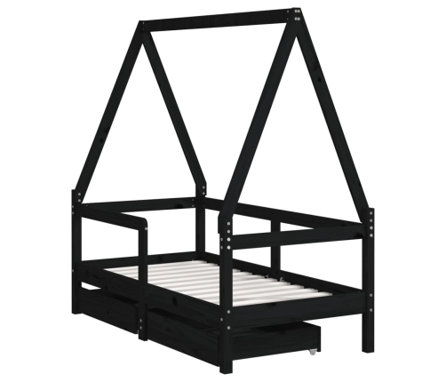 Estructura de cama niños con cajones madera pino negro 70x140cm