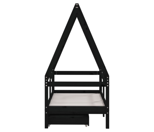 Estructura de cama niños con cajones madera pino negro 70x140cm