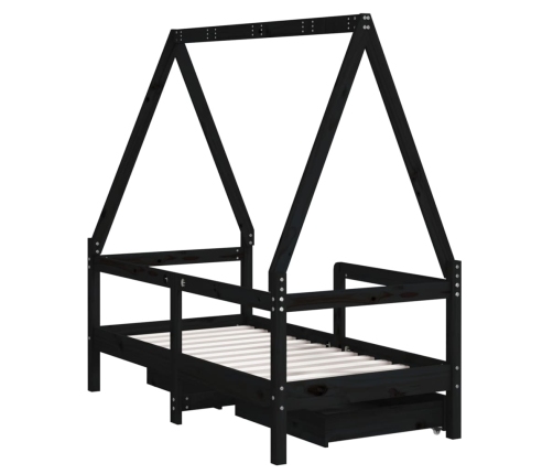 Estructura de cama niños con cajones madera pino negro 70x140cm